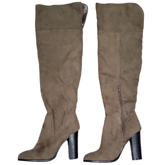 Charlotte Russe Brown Faux Suede Thigh High Heeled Boots Size 8 - Picture 1 of 9